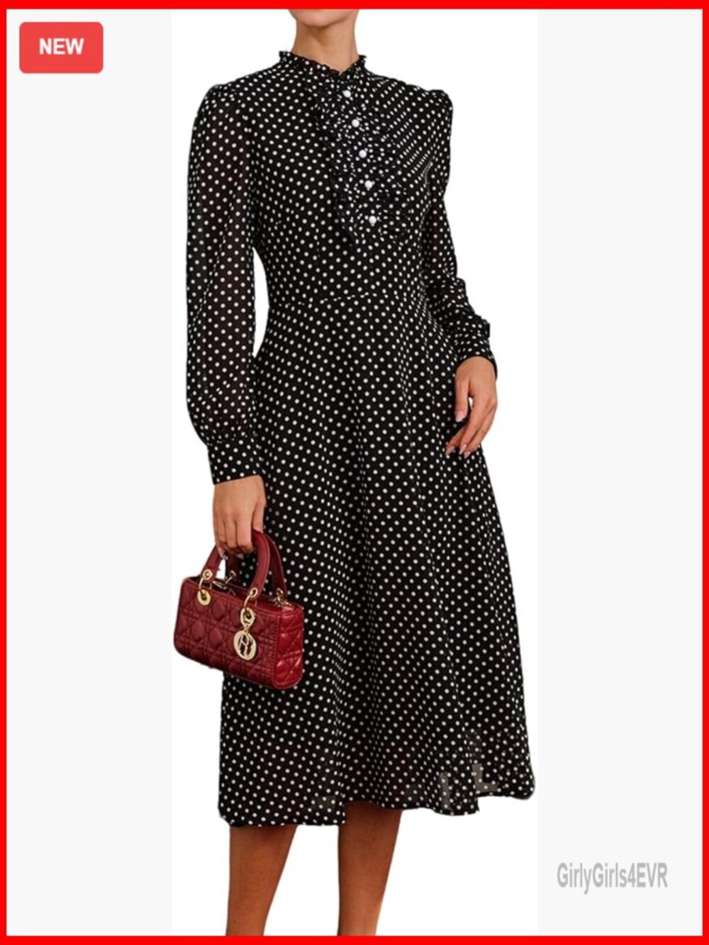 Long Sleeve Mock Neck Midi Dress with Lantern Sleeves